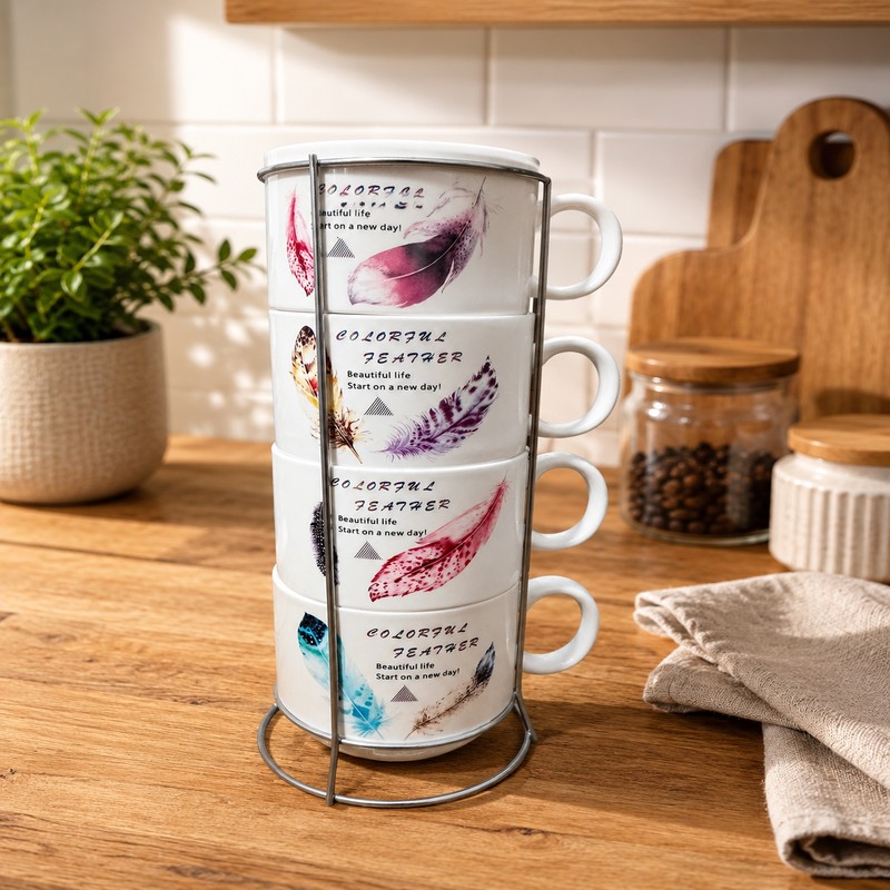 Taza de cafe x4 con sosten