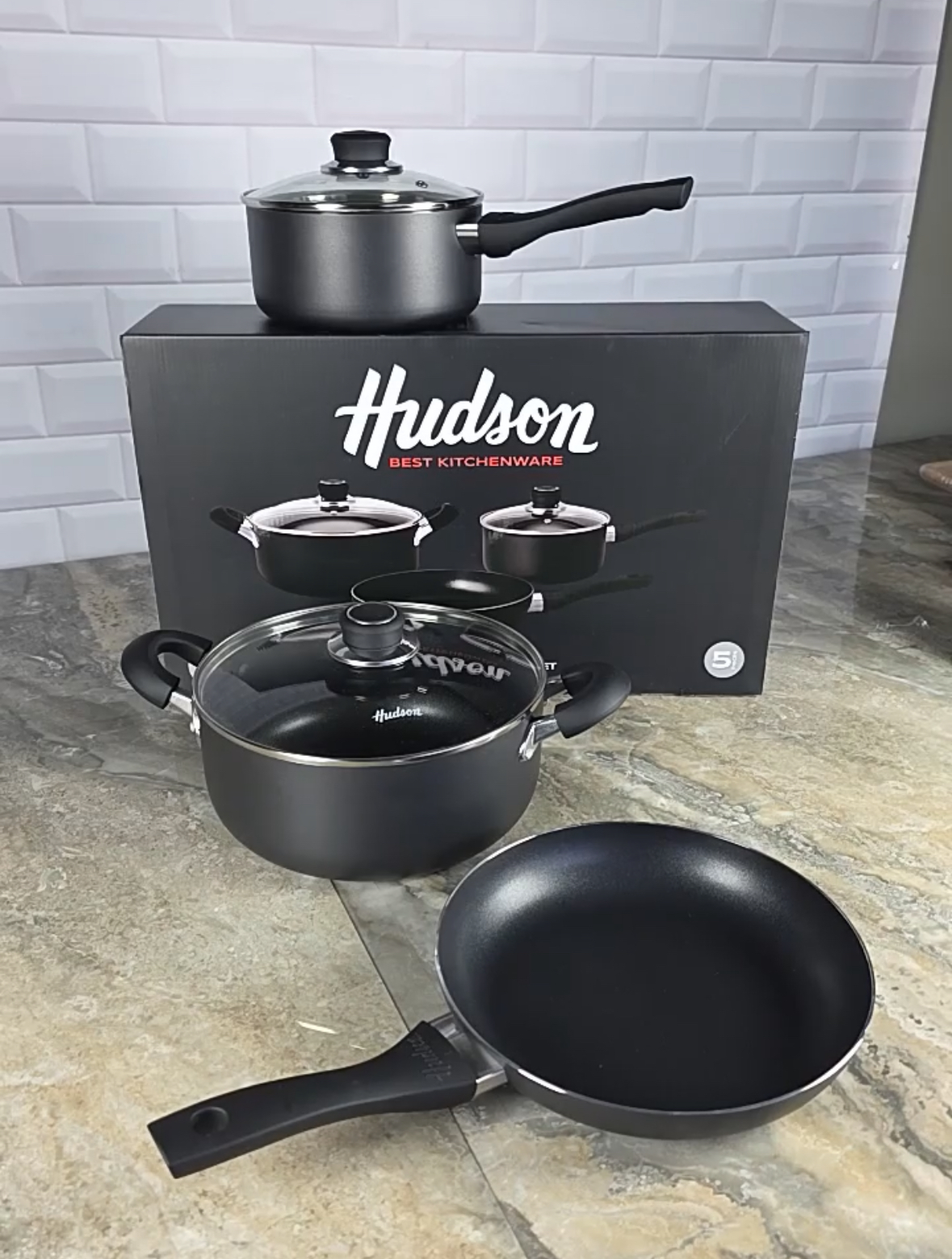 Juego de cacerola hudson + sarten - 5 piezas