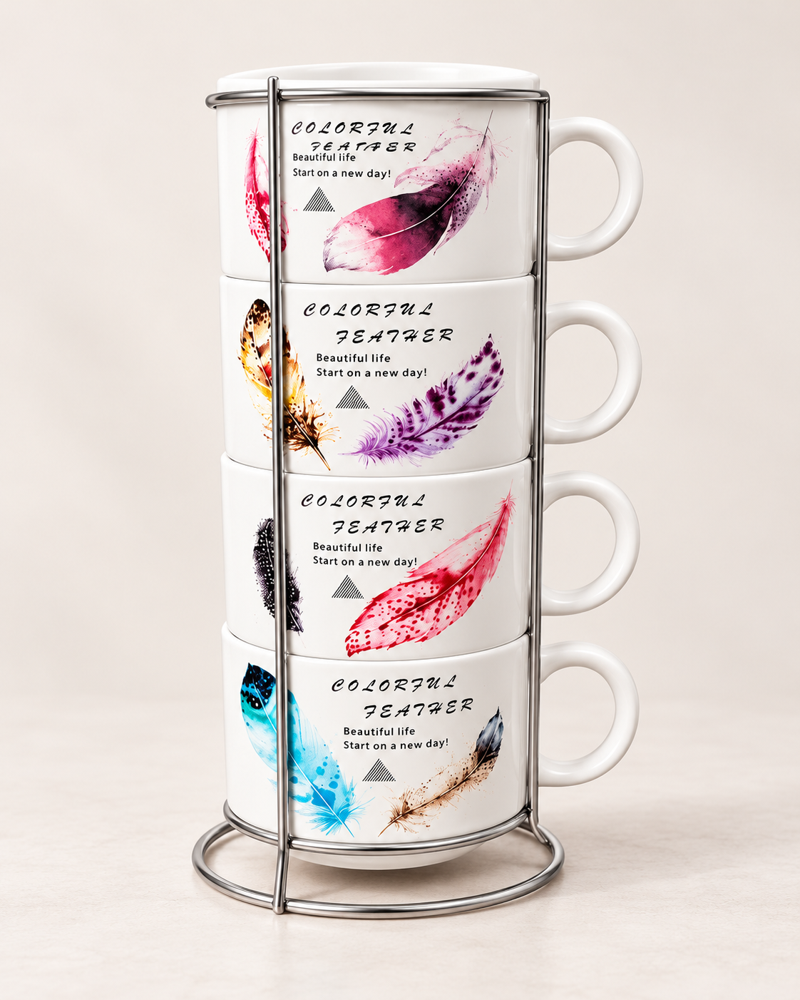 Set x4 Tazas de Café con Soporte Organizador