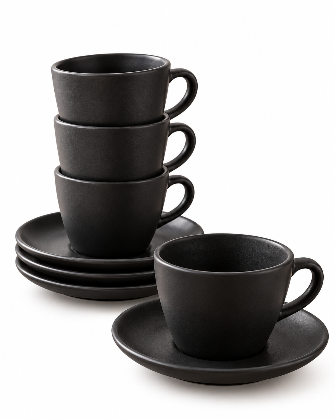 Set de Café Durax 8 Piezas – 4 Tazas + 4 Platos Negros