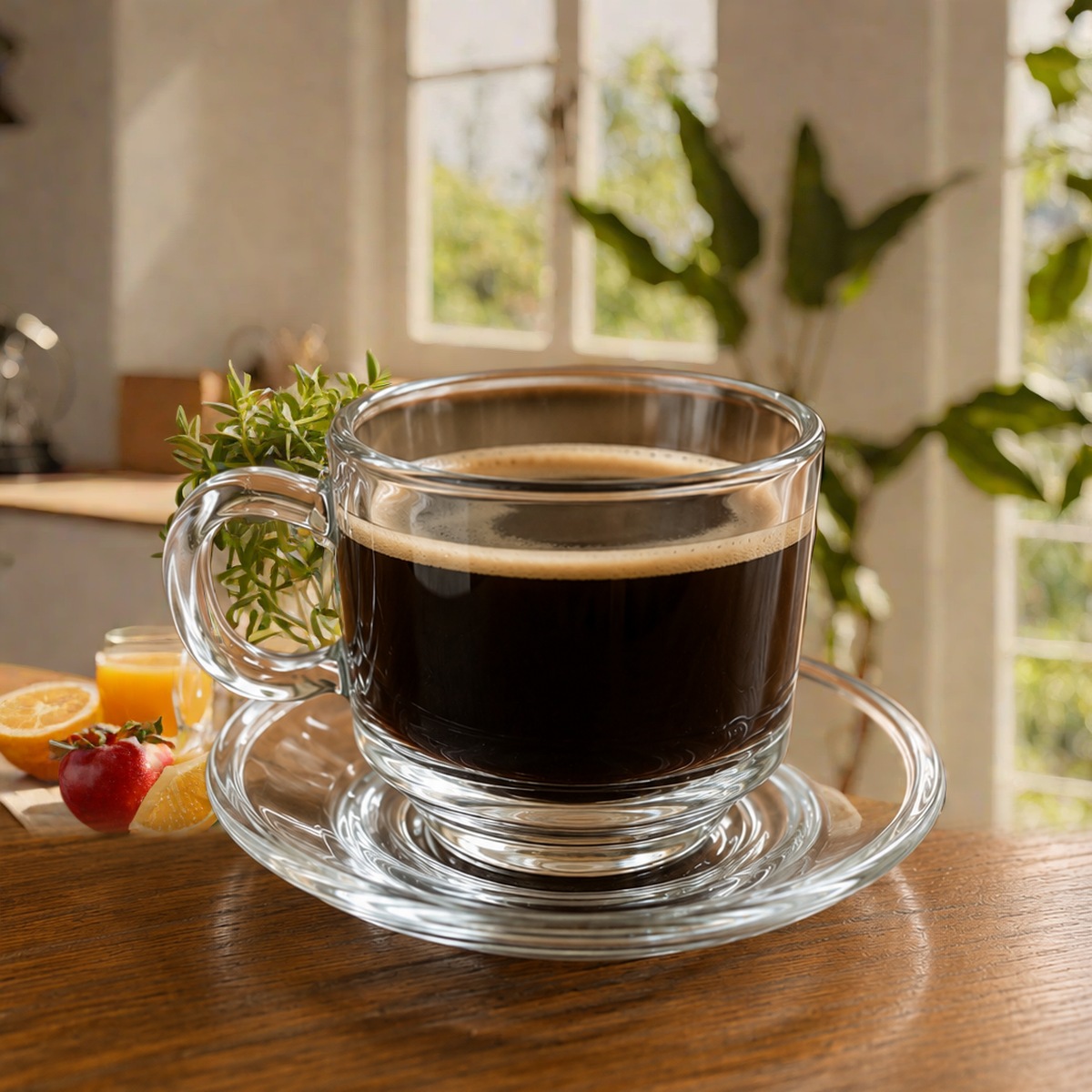 Set x6 Tazas con Plato de Vidrio para Café