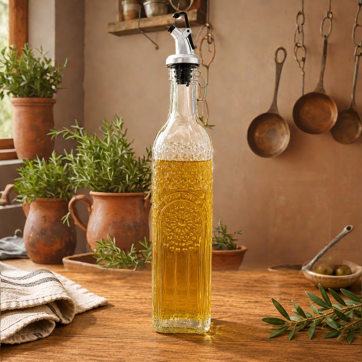 aceitero vidrio elegante con pico vertedor
